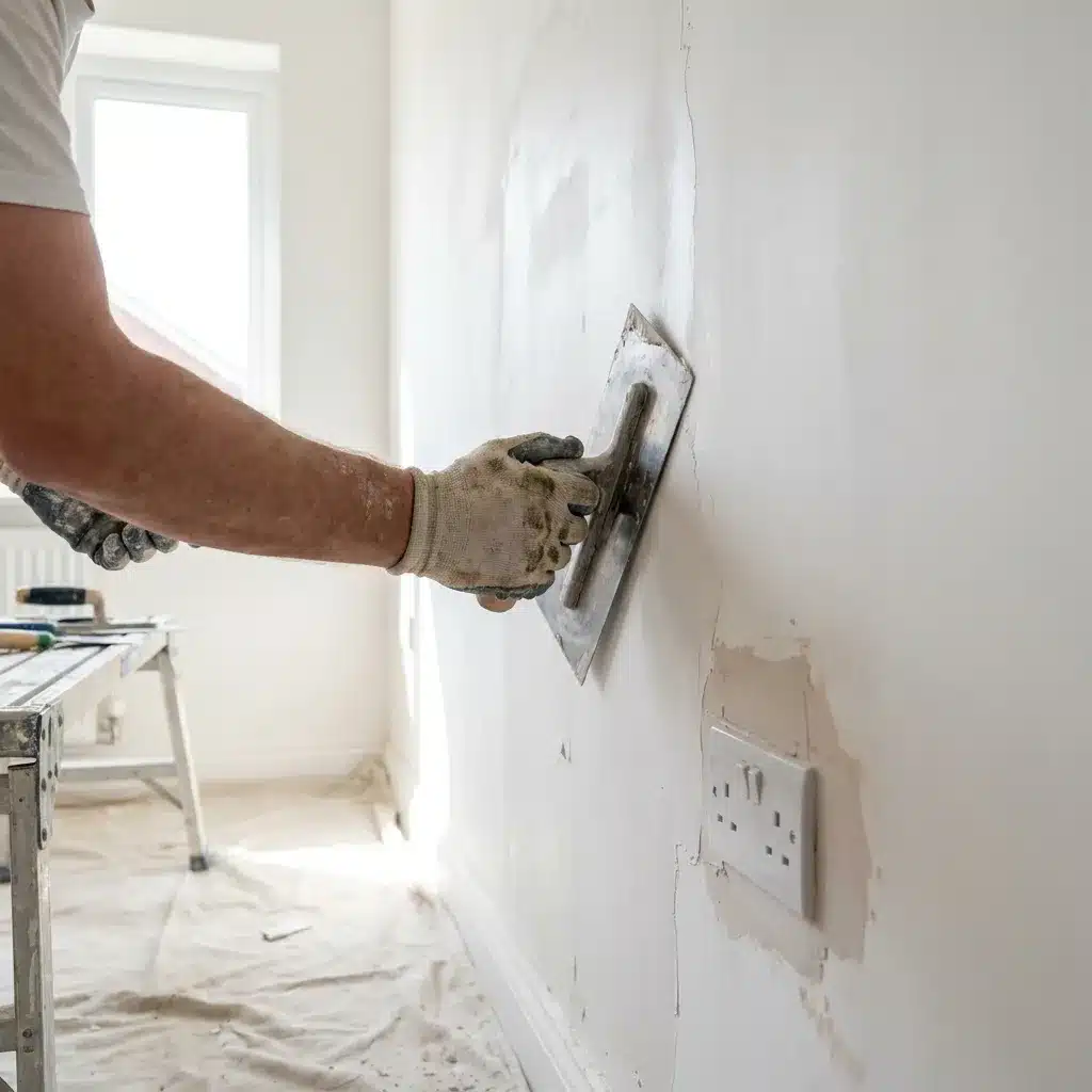 Plastered wall making good after rewire in a Lisburn semi-detached home