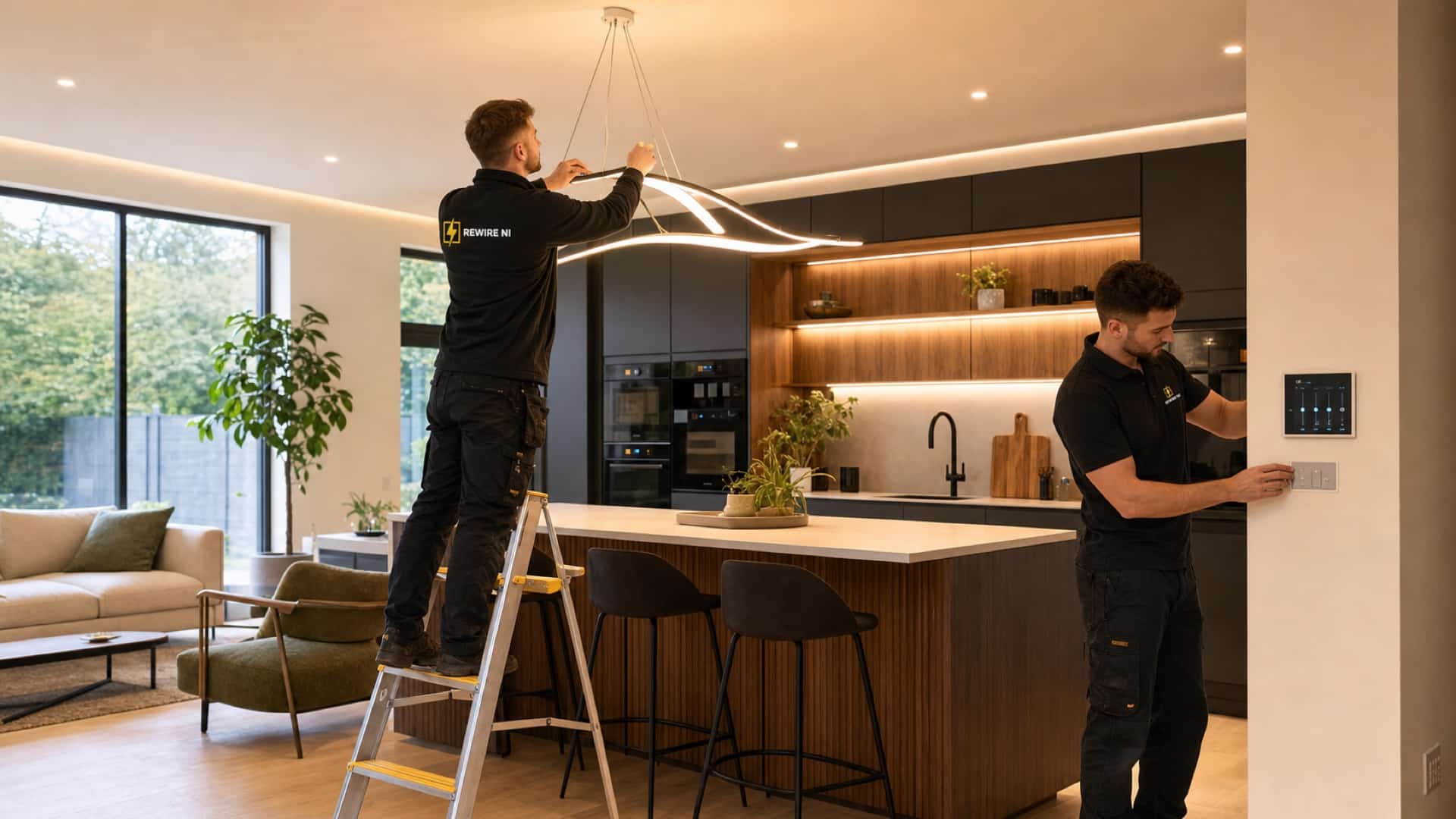 REWIRE NI electricians installing modern LED and smart lighting